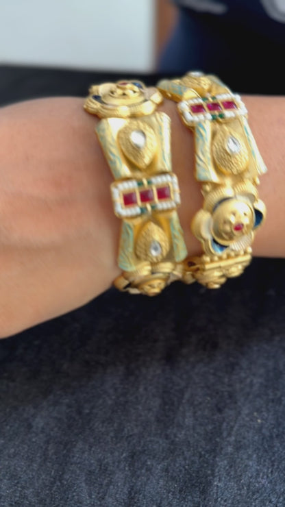 Rajwadi Bridal Kada - Handcrafted gold-polished kada.