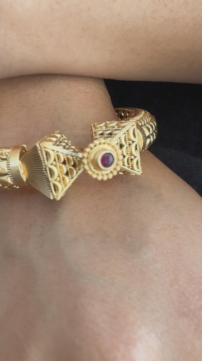 Temple-Inspired Cone Clasp Kada in Antique Matte Gold - Traditional Rajwadi kada.