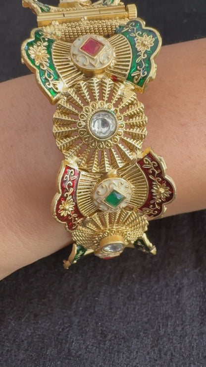 Sunburst Meenakari Kada-Openable gold kada.