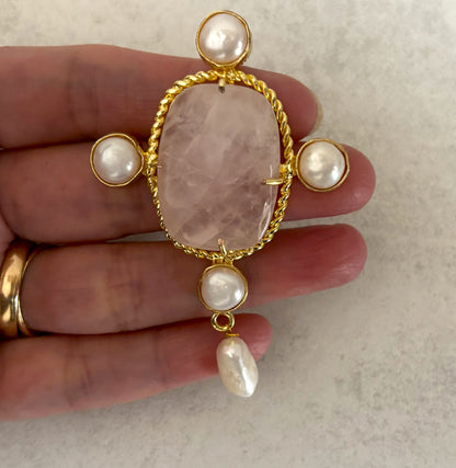 18K Gold Plated Earrings with Freshwater Pearl & Raw Stone Statement Earrings