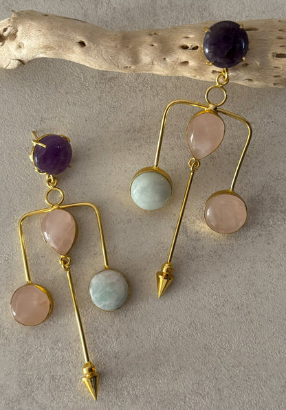 Mystic Rounds: Aros con piedras preciosas hechos a mano - Pendientes de piedra natural.