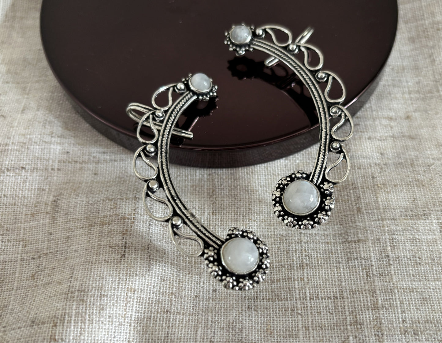 Boho Crescent Ear Cuff with Labradorite/Moonstone - Gold & Silver Ear Wrap