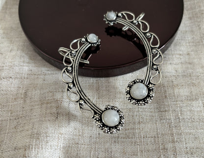 Boho Crescent Ear Cuff with Labradorite/Moonstone - Gold & Silver Ear Wrap