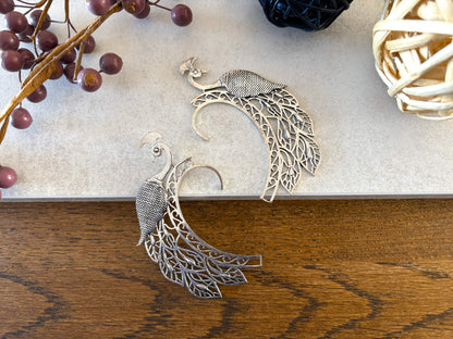Boho Peacock Filigree Ear Cuff - No Piercing Wrap Earring in Silver & Gold.