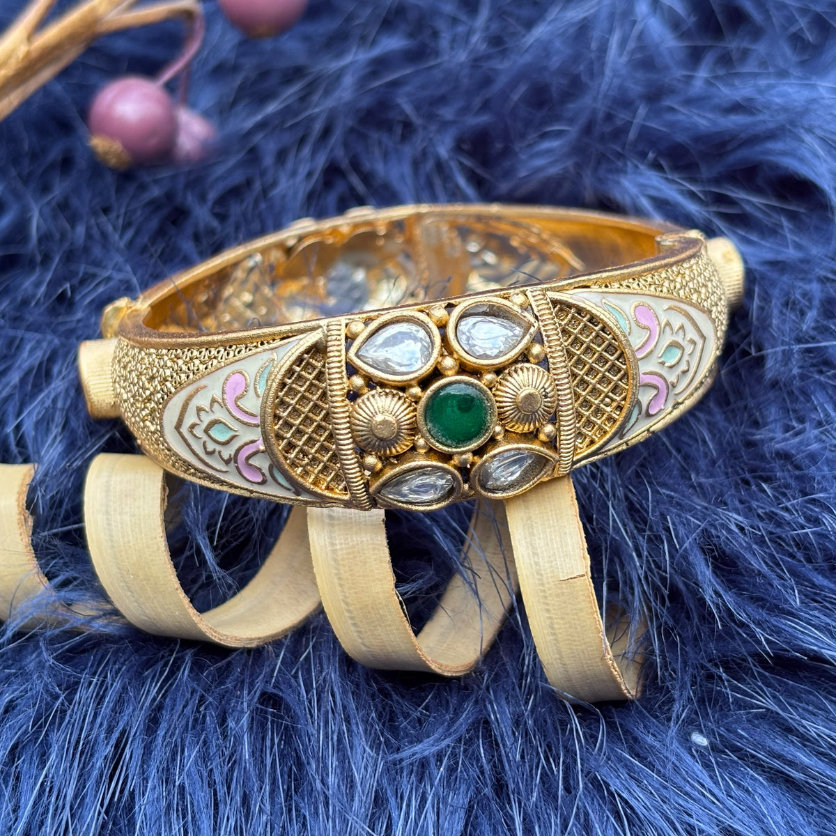 Kundan Meenakari Brass Kada Bangle — Rani Bagh