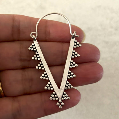 Granulated Brass Spike Hoop Earrings — Zahara, Small in silver-plated brass, held in hand
