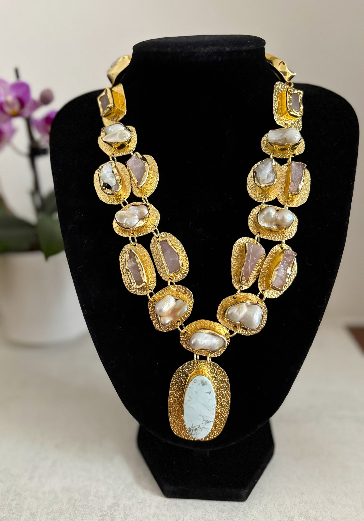 Boho Mantra Luxe Multi-Gemstone Statement Necklace – 18K Gold Plated Brass