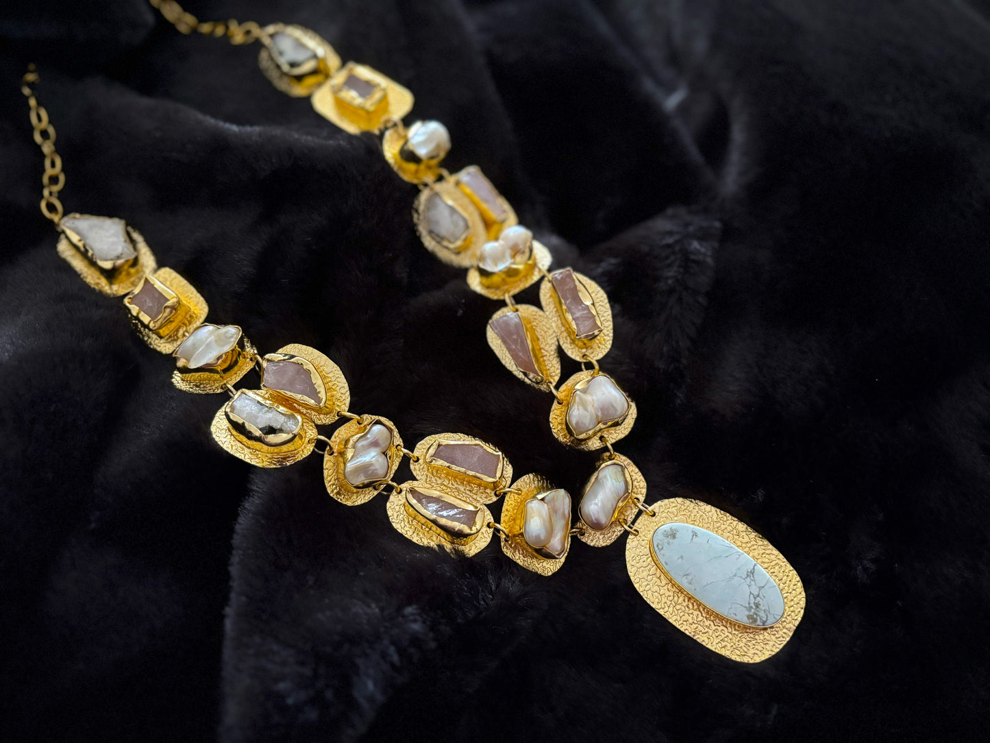 Boho Mantra Luxe Multi-Gemstone Statement Necklace – 18K Gold Plated Brass